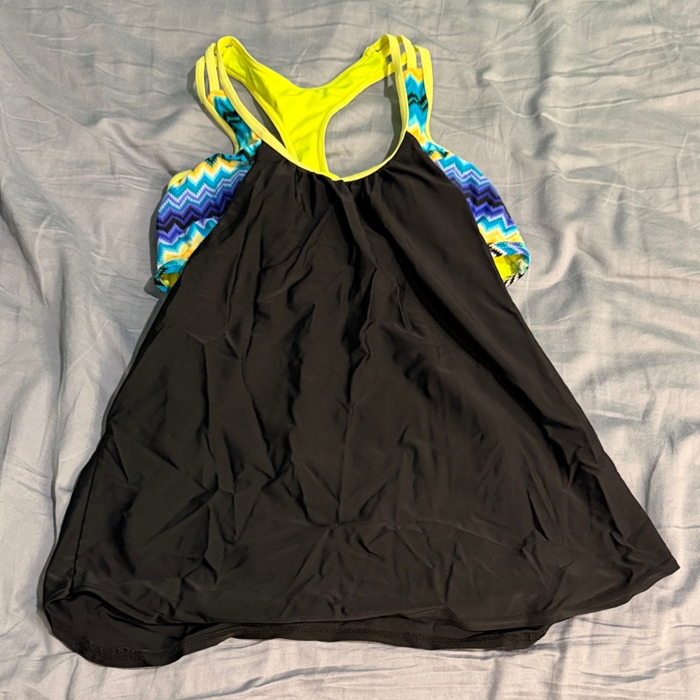 Black and Neon Yellow Swim Tank Top
